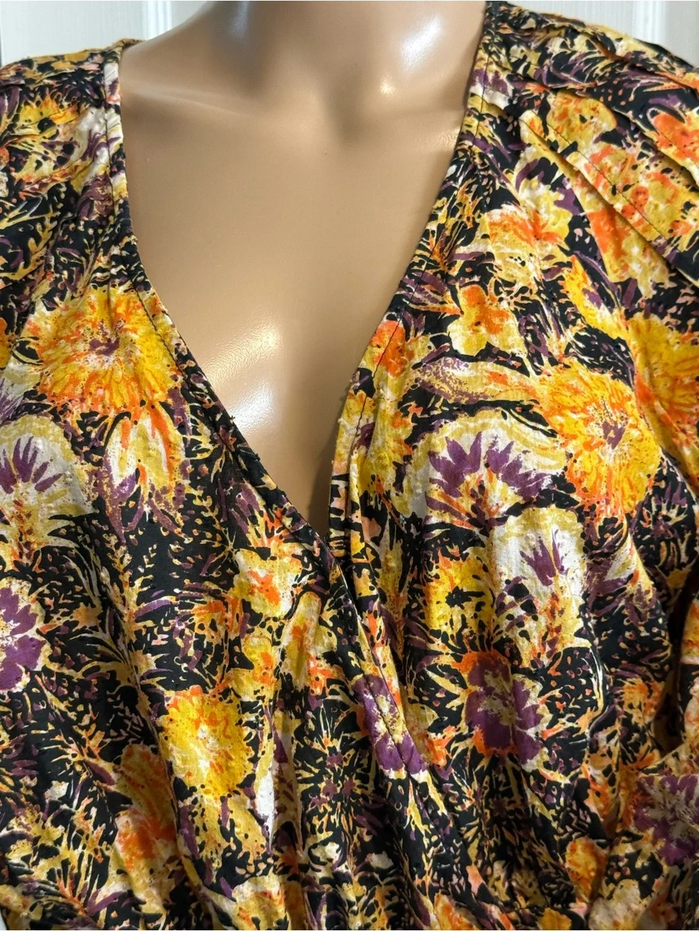 Free People Party Playlist Wrap Cropped Blouse Top Floral Size S Puff Sleeves